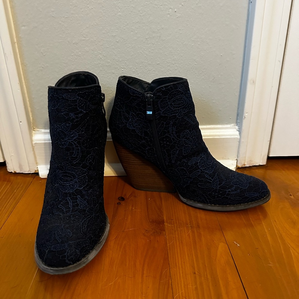 Very Volatile Blue Lace Overlay Booties